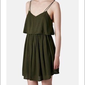 Topshop Green Crinkle Overlay Sundress